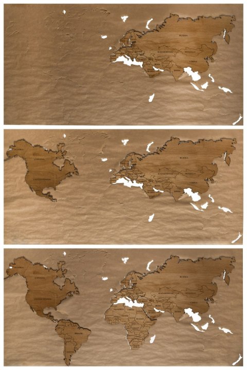 Drewniana mapa świata z granicami i nazwami państw, 4 kolory Drewniana mapa świata z granicami i nazwami państw, 4 kolory
