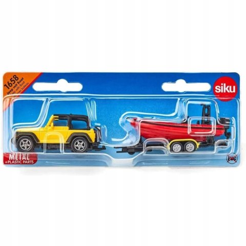 Siku Jeep samochód z łodzią na naczepie model metal S1658 Siku Jeep samochód z łodzią na naczepie model metal S1658