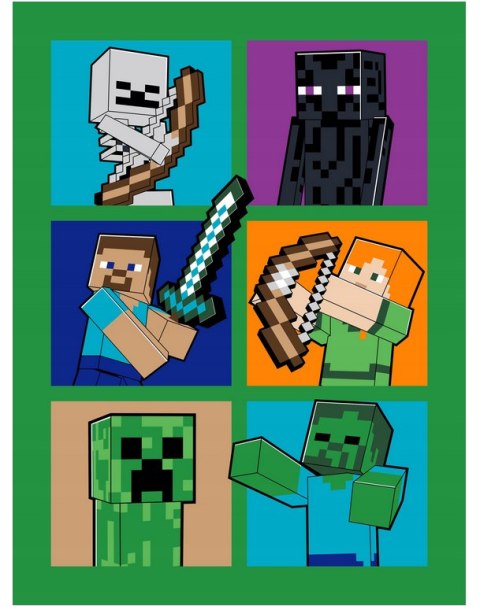Koc polarowy 150x200 Minecraft zielony C24 Koc polarowy 150x200 Minecraft zielony C24