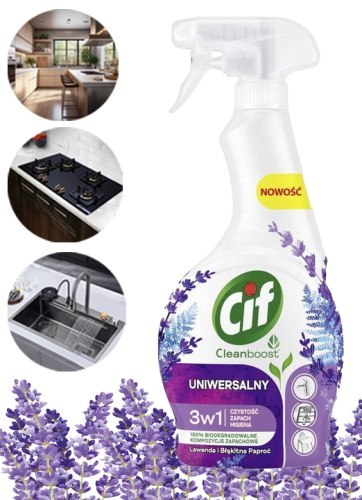 CIF Cleanboost Uniwersalny 3w1 Spray Czyszczacy Lawenda i Błekitna Paproć 500ml