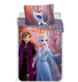 Pościel bawełniana 140x200 Frozen 3617 Kraina Lodu Anna Elsa i Olaf las liście