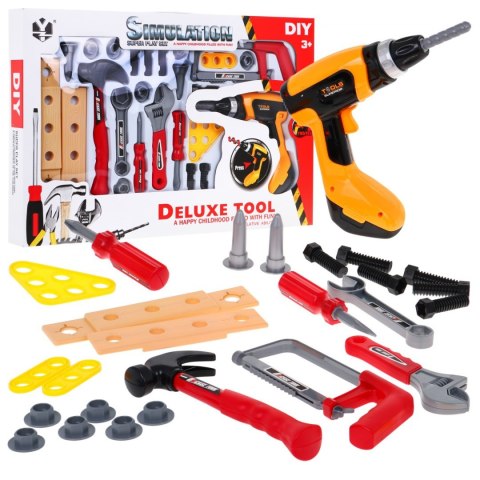 Zestaw Majsterkowicza dla dzieci 3+ Narzędzia + Akcesoria 26 el. + Interaktywna wkrętarka Zestaw Majsterkowicza dla dzieci 3+ Narzędzia + Akcesoria 26 el. + Interaktywna wkrętarka