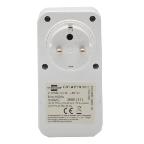 Elektroniczny sterownik czasowy USB i USB C IP20 Brennenstuhl 1506181 Elektroniczny sterownik czasowy USB i USB C IP20 Brennenstuhl 1506181