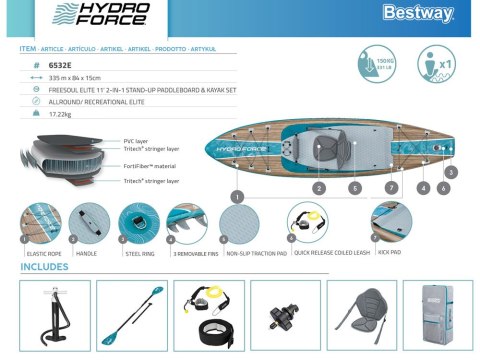 Bestway Zestaw Deska SUP z oparciem Hydro-Force 2w1 335cmx84cmx15cm 6532E Bestway Zestaw Deska SUP z oparciem Hydro-Force 2w1 335cmx84cmx15cm 6532E