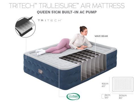Bestway 2-osobowy Materac Queen Tritech Truleisure Air 203x152x51cm 6716P Bestway 2-osobowy Materac Queen Tritech Truleisure Air 203x152x51cm 6716P