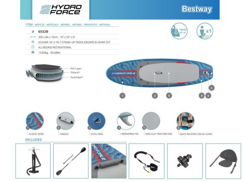 Bestway Zestaw Deska SUP z oparciem Hydro-Force 2w1 305cmx84cmx15cm 6532B Bestway Zestaw Deska SUP z oparciem Hydro-Force 2w1 305cmx84cmx15cm 6532B