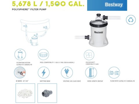 Bestway Pompa piaskowa do basenu Wydajność 5678 l/h 58870 Bestway Pompa piaskowa do basenu Wydajność 5678 l/h 58870
