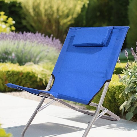 LEŻAK PLAŻOWY SKŁADANY Z ZAGŁÓWKIEM 47X61X37- 58CM GRANATOWY LEŻAK PLAŻOWY SKŁADANY Z ZAGŁÓWKIEM 47X61X37- 58CM GRANATOWY