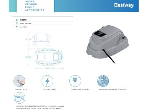 Podgrzewacz wody do basenu Bestway grzałka 58259 Podgrzewacz wody do basenu Bestway grzałka 58259