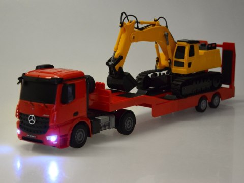 Zestaw na pilota Mercedes Ciężarówka + Naczepa Koparka w skali 1:26 RC0693 Zestaw na pilota Mercedes Ciężarówka + Naczepa Koparka w skali 1:26 RC0693