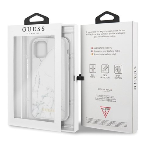 Guess Marble Tempered Glass Hardcase - Etui iPhone 11 Pro (biały) Guess Marble Tempered Glass Hardcase - Etui iPhone 11 Pro (biały)