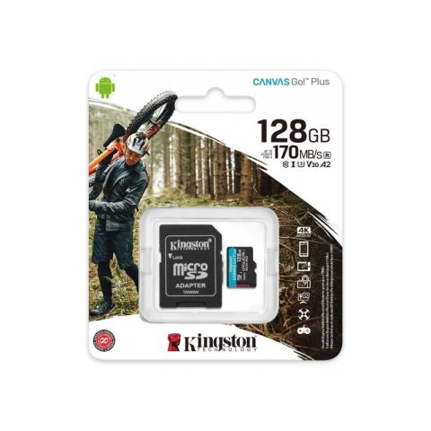 Kingston Canvas Go Plus microSDXC - Karta pamięci 128 GB A2 Class 10 UHS-I U3 V30 170/90 MB/s z adapterem Kingston Canvas Go Plus microSDXC - Karta pamięci 128 GB A2 Class 10 UHS-I U3 V30 170/90 MB/s z adapterem