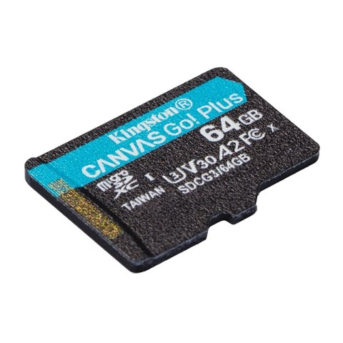 Kingston Canvas Go Plus microSDXC - Karta pamięci 64GB A2 V30 Class 10 UHS-I U3 170/70 Mb/s z adapterem Kingston Canvas Go Plus microSDXC - Karta pamięci 64GB A2 V30 Class 10 UHS-I U3 170/70 Mb/s z adapterem