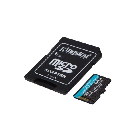 Kingston Canvas Go Plus microSDXC - Karta pamięci 64GB A2 V30 Class 10 UHS-I U3 170/70 Mb/s z adapterem Kingston Canvas Go Plus microSDXC - Karta pamięci 64GB A2 V30 Class 10 UHS-I U3 170/70 Mb/s z adapterem