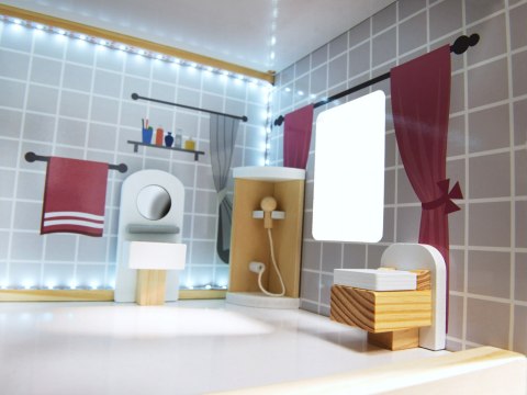 Domek dla lalek MDF drewniany z akcesoriami LED 78cm czarny Domek dla lalek MDF drewniany z akcesoriami LED 78cm czarny