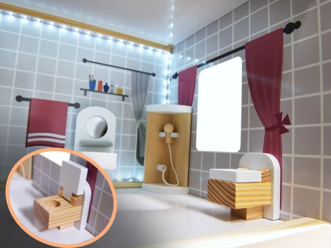 Domek dla lalek MDF drewniany z akcesoriami LED 78cm czarny Domek dla lalek MDF drewniany z akcesoriami LED 78cm czarny