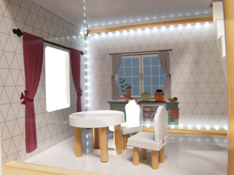 Domek dla lalek MDF drewniany z akcesoriami LED 78cm czarny Domek dla lalek MDF drewniany z akcesoriami LED 78cm czarny