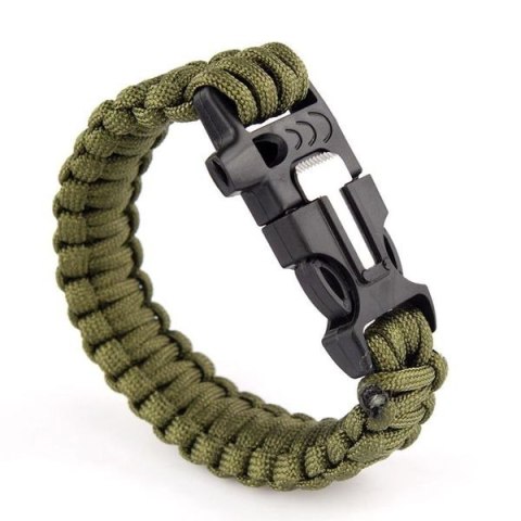 Bransoletka paracord 3w1 ARMY GREEN