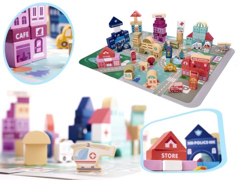 Klocki drewniane edukacyjne miasto 100el. + puzzle Klocki drewniane edukacyjne miasto 100el. + puzzle
