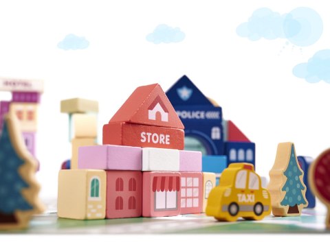 Klocki drewniane edukacyjne miasto 100el. + puzzle Klocki drewniane edukacyjne miasto 100el. + puzzle