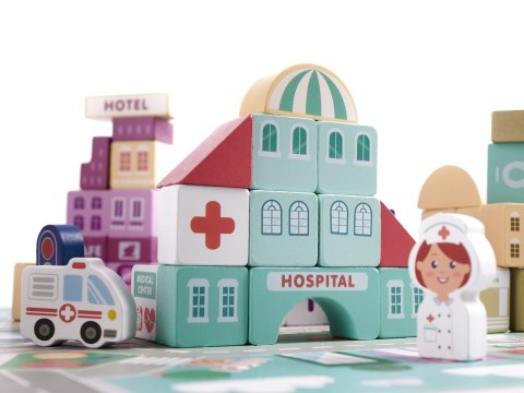 Klocki drewniane edukacyjne miasto 100el. + puzzle Klocki drewniane edukacyjne miasto 100el. + puzzle