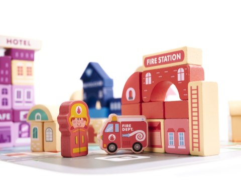 Klocki drewniane edukacyjne miasto 100el. + puzzle Klocki drewniane edukacyjne miasto 100el. + puzzle