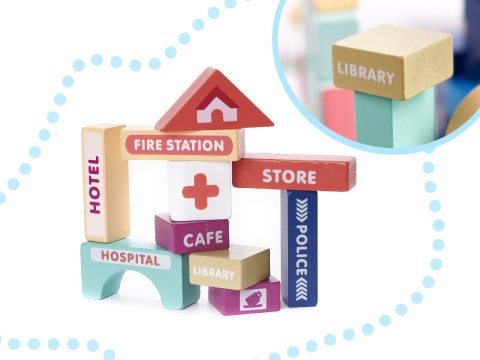 Klocki drewniane edukacyjne miasto 100el. + puzzle Klocki drewniane edukacyjne miasto 100el. + puzzle