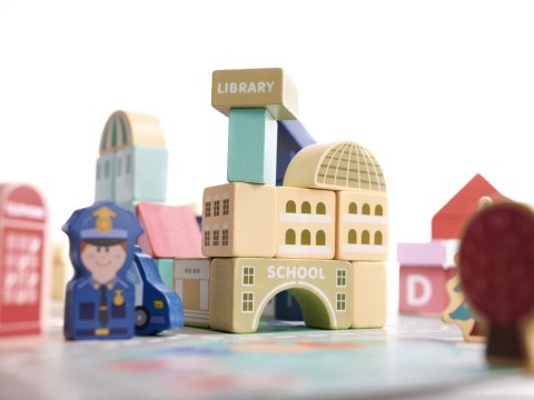 Klocki drewniane edukacyjne miasto 100el. + puzzle Klocki drewniane edukacyjne miasto 100el. + puzzle