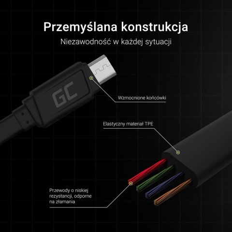 Green Cell GCmatte - Kabel Przewód Micro USB 25 cm z obsługą szybkiego ładowania Green Cell GCmatte - Kabel Przewód Micro USB 25 cm z obsługą szybkiego ładowania