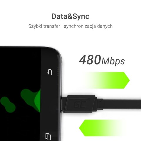 Green Cell GCmatte - Kabel Przewód Micro USB 25 cm z obsługą szybkiego ładowania Green Cell GCmatte - Kabel Przewód Micro USB 25 cm z obsługą szybkiego ładowania