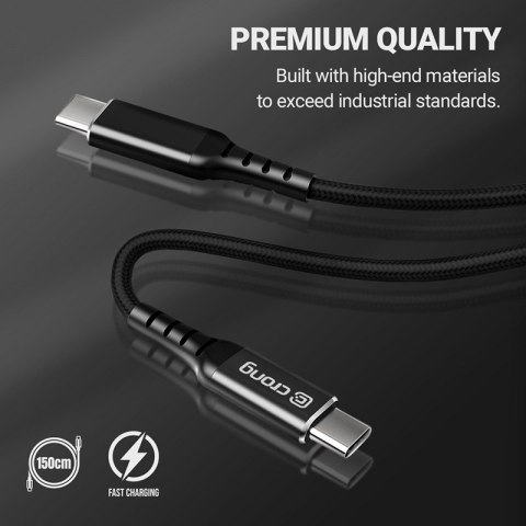 Crong Armor Link - Kabel 60W z USB-C na USB-C w oplocie 150cm (czarny) Crong Armor Link - Kabel 60W z USB-C na USB-C w oplocie 150cm (czarny)