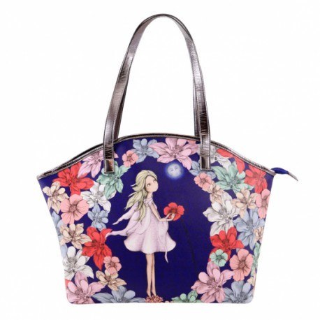 Curved shopper bag - mirabelle - midnight garden