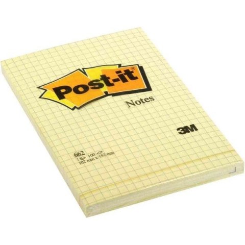 BLOCZEK POST-IT ŻÓŁTY 102 X 152 MM W KRATKĘ 100 KARTEK SAMOPRZYLEPNY