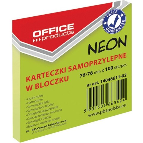 KARTECZKI OFFICE PRODUCTS 76X 76 MM ZIELONE (100), ZIELONY