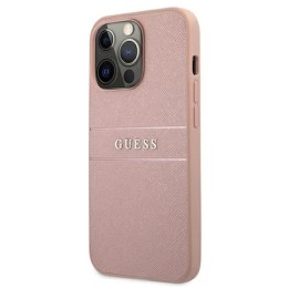 Guess Saffiano Mteal Logo Stripes - Etui iPhone 13 Pro Max (różowy)