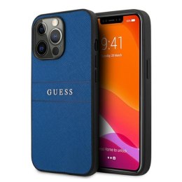 Guess Saffiano Metal Logo Stripes - Etui iPhone 13 Pro (niebieski)