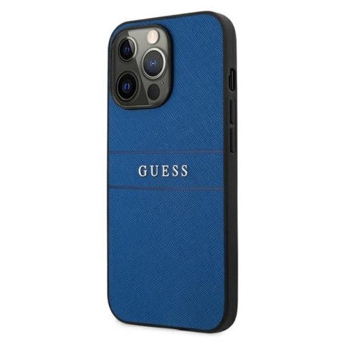 Guess Saffiano Metal Logo Stripes - Etui iPhone 13 Pro (niebieski) Guess Saffiano Metal Logo Stripes - Etui iPhone 13 Pro (niebieski)