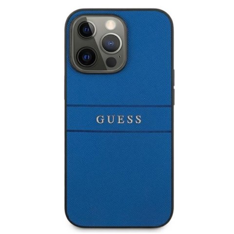 Guess Saffiano Metal Logo Stripes - Etui iPhone 13 Pro (niebieski) Guess Saffiano Metal Logo Stripes - Etui iPhone 13 Pro (niebieski)