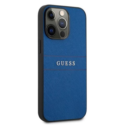 Guess Saffiano Metal Logo Stripes - Etui iPhone 13 Pro (niebieski) Guess Saffiano Metal Logo Stripes - Etui iPhone 13 Pro (niebieski)