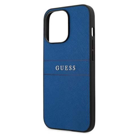 Guess Saffiano Metal Logo Stripes - Etui iPhone 13 Pro (niebieski) Guess Saffiano Metal Logo Stripes - Etui iPhone 13 Pro (niebieski)