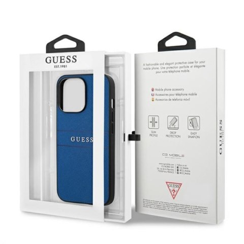 Guess Saffiano Metal Logo Stripes - Etui iPhone 13 Pro (niebieski) Guess Saffiano Metal Logo Stripes - Etui iPhone 13 Pro (niebieski)