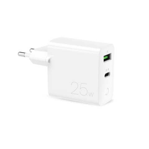 PURO Mini Fast Travel Charger - Ładowarka sieciowa USB-A + USB-C Power Delivery 25W (biały)