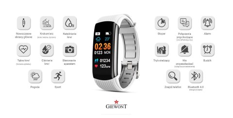 Smartband Giewont Czarny GW200-2 + Pasek Biały Smartband Giewont Czarny GW200-2 + Pasek Biały